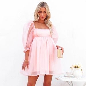 Vici Lovers Puff Sleeve Tulle Pink Babydoll Dress